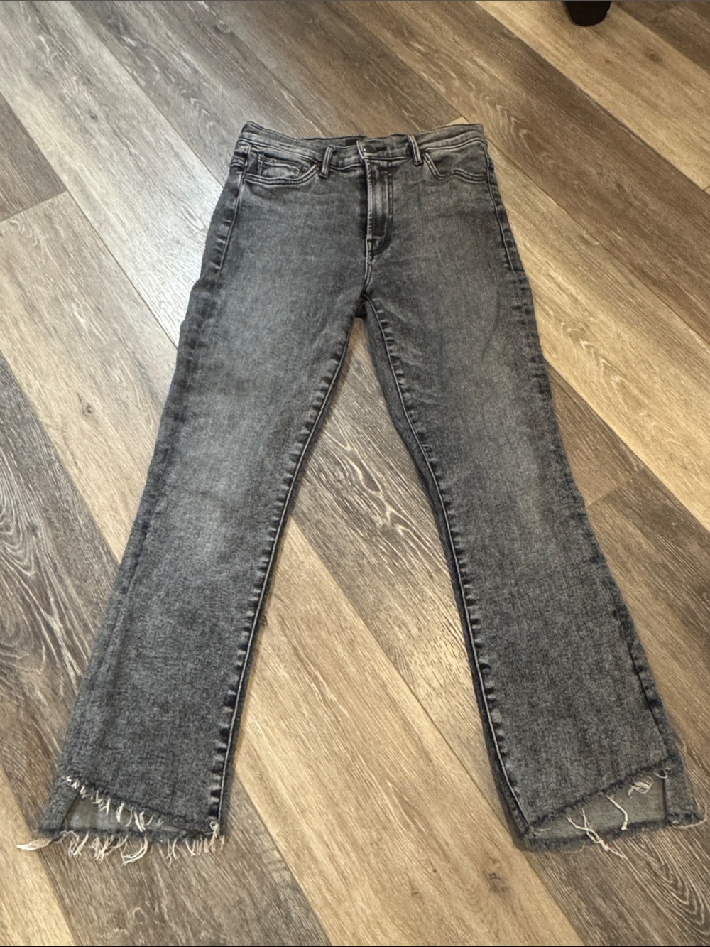 MOTHER Black Gray Washed Ankle Jeans with Frayed Hem
